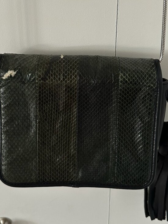 AllSaints Women All Saints Snake-Embossed Leather Crossbody – Dark Green/Black